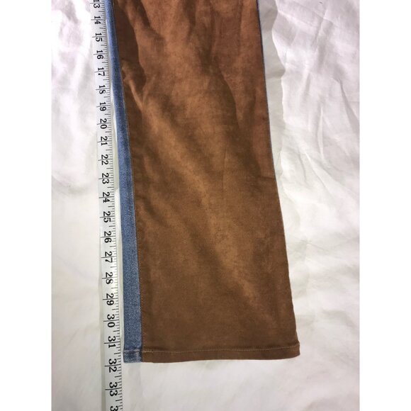 Good American Women's Two-Tone Brown Faux Suede/ Blue Denim Jeans Indigo 081 - Picture 6 of 9